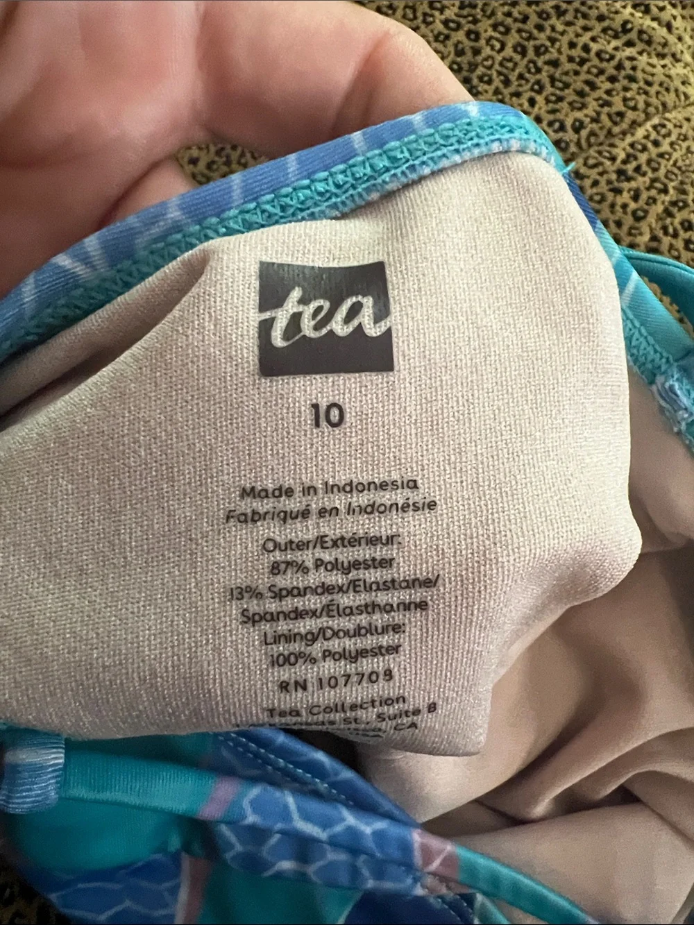 Tea Collection Teal and Blue Fish-Print One-Piece Swimsuit size 10
